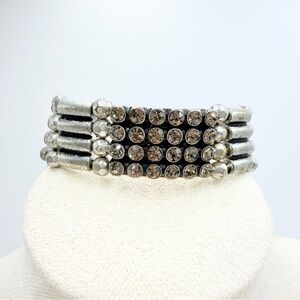 Jessica Simpson Silver Tone Stretch Bracelet Rhinestone Statement
